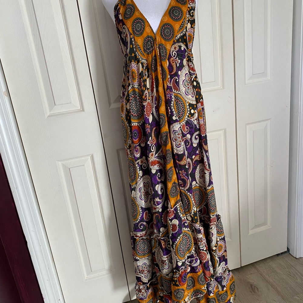 India Boutique Yellow and Purple Sleeveless V-Neck Maxi Sundress